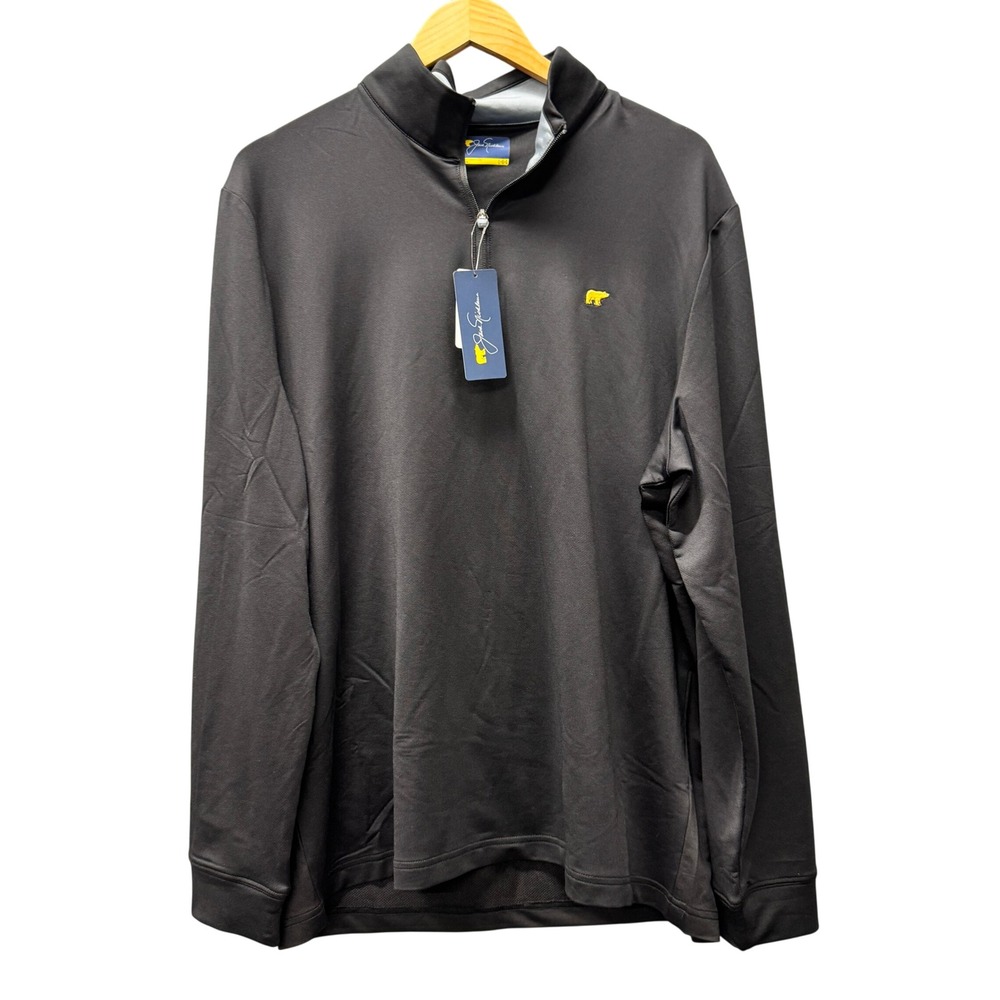 Jack Nicklaus 1/4 Zip Pullover Mens L Caviar Black Golden Bear Golf UPF 50 NEW